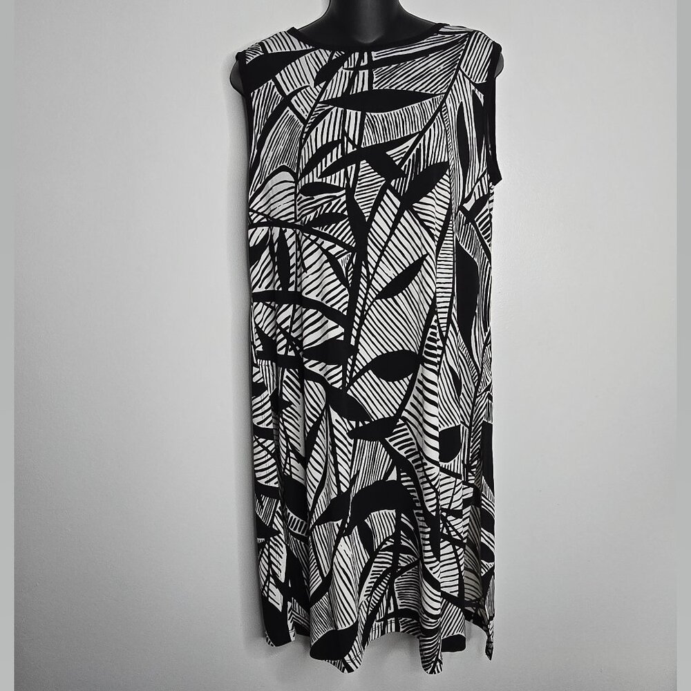Clara Sun Woo Womens Size Small S Sleeveless Dress Black White Leaves Pattern